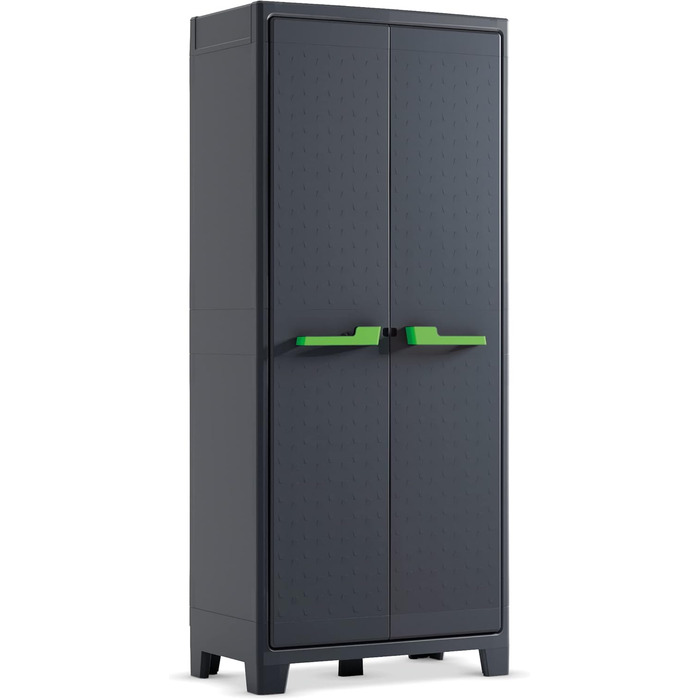 Keter Moby Plastic Cabinet, Tall, Anthracite/Green/Grey, 80 x 44 x 182 cm, including 4 adjustable shelves with a load capacity of 30kg each, suitable for indoor and outdoor use, UV and water resistant (IPX3)
