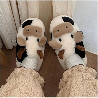 Тапочки жіночі зимові Shoppawhile з плюшем у вигляді корови, теплі, зручні, антиковзні, 38/39 EU, білі