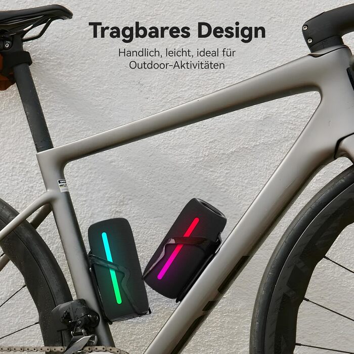 Портативна Bluetooth колонка Oraolo з RGB підсвіткою, водонепроникна IPX6, 10 год. роботи, для дому, велосипеда, вечірок - Чорна