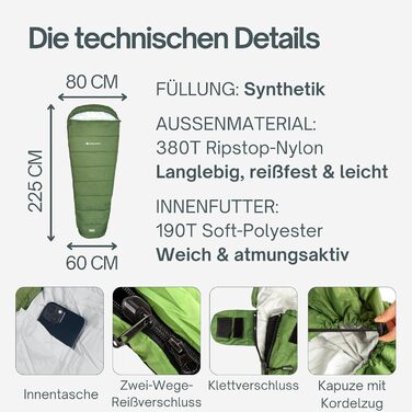 Легкий літній спальний мішок XL – 900г, компактний, з антизастрягаючим блискавкою – мумієподібний спальник для дорослих, для кемпінгу, трекінгу та байкпакінгу