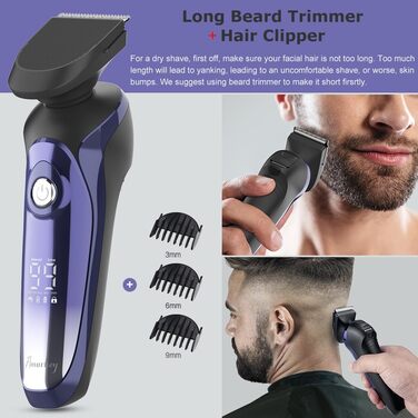 Електричний гоління для чоловіків Amurhey 5-в-1, тример для бороди, 3 насадки, 99 хв роботи, для мокрого та сухого гоління, станція зарядки, подарунок для чоловіків