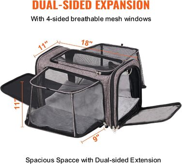 Тролей для собак VEVOR, складаний рюкзак для собак до 15,8 кг, переноска з оксфордської тканини 600D, 4 колеса, кишені для зберігання, ідеально для подорожей на авто та виїздів (сірий, 11 кг)
