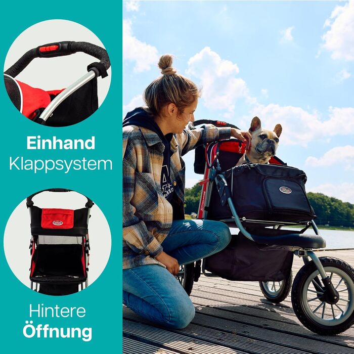 Візок для собак Innopet Comfort EFA Eco чорно-срібний – складний візок для собак та котів, для бездоріжжя та пляжу, колеса 30см, вантажопідйомність 25кг, перероблений нейлон