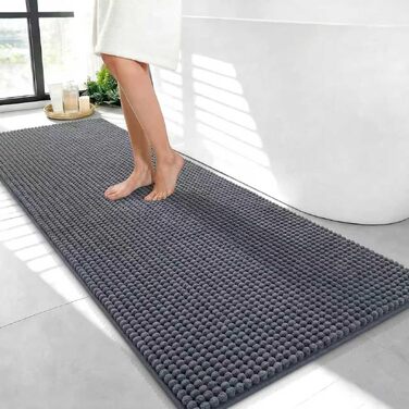 Великий килимок для ванної кімнати Chenille сірий, 50x120 см, гігроскопічний та м'який з високим ворсом 1.5 см, протиковзкий