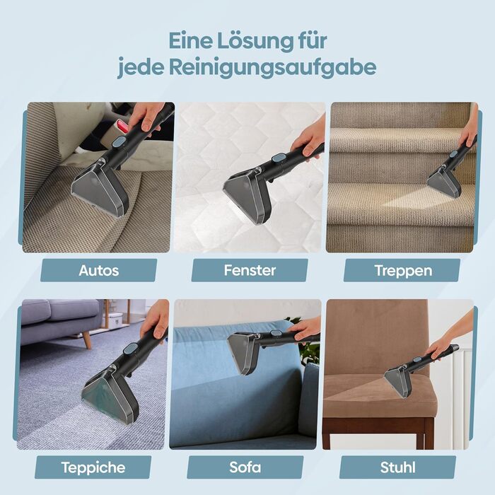 Olvy Teppichreiniger 2.0 - Потужний очищувач килимів з 17000 Па, шлангом 1.6м, кабелем 4м, функцією самоочищення та 500мл миючого засобу - для килимів, диванів, матраців та авто