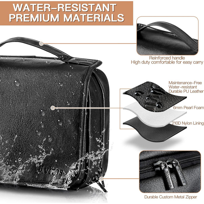 Чоловіча косметичка Elviros з PU-шкіри, 3 в 1, велика, водонепроникна, для подорожей, чорна