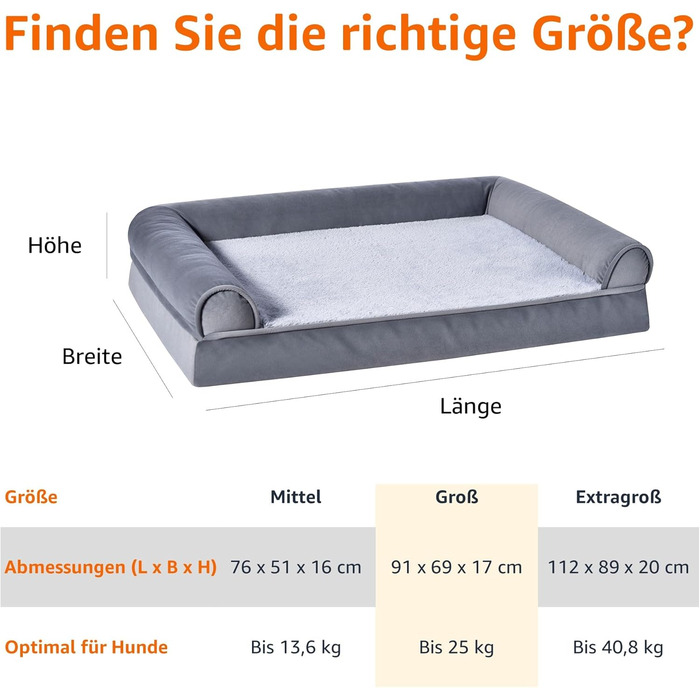 Amazon Basics Foam Dog and Pet Bed with Removable Cover, Gray, (L x W x H) (U-shaped Sofa - Gray, 91 x 69 x 17 cm)