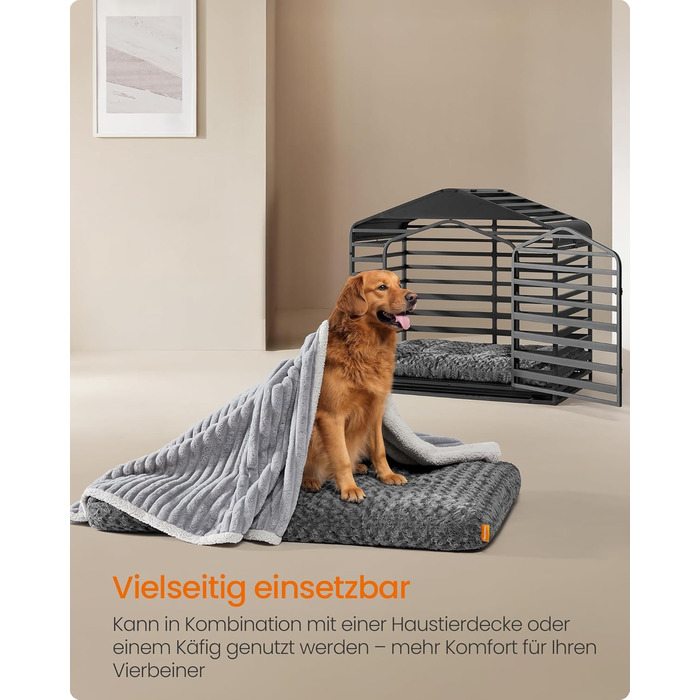 Ліжко для собак Feandrea XL, м'яка подушка для великих собак, 110 x 73 см, сірий колір, зручне та миється, антиковзаюча підкладка, PGW293GN01