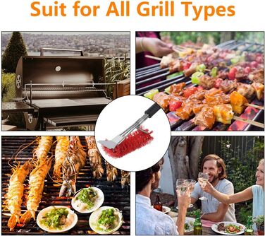 XSUPER Nylon Grill Brush, 3-in-1 Grill Brush and Scraper, Best Nylon Bristle Brushes, 45.7cm Grill Cleaning Brush for a Cool Grill, Scraper for Grill Grates, Universal Grill Accessories