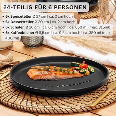 Набір посуду SÄNGER Madeira, 24 елементи, кераміка, для 6 осіб, чорний, VALUE COLLECTION