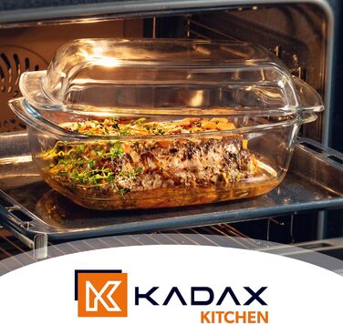 Форма для запікання KADAX з кришкою та ручками, 5.1 л, прямокутна скляна форма для запікання, для м'яса, лазаньї, 5.1 л