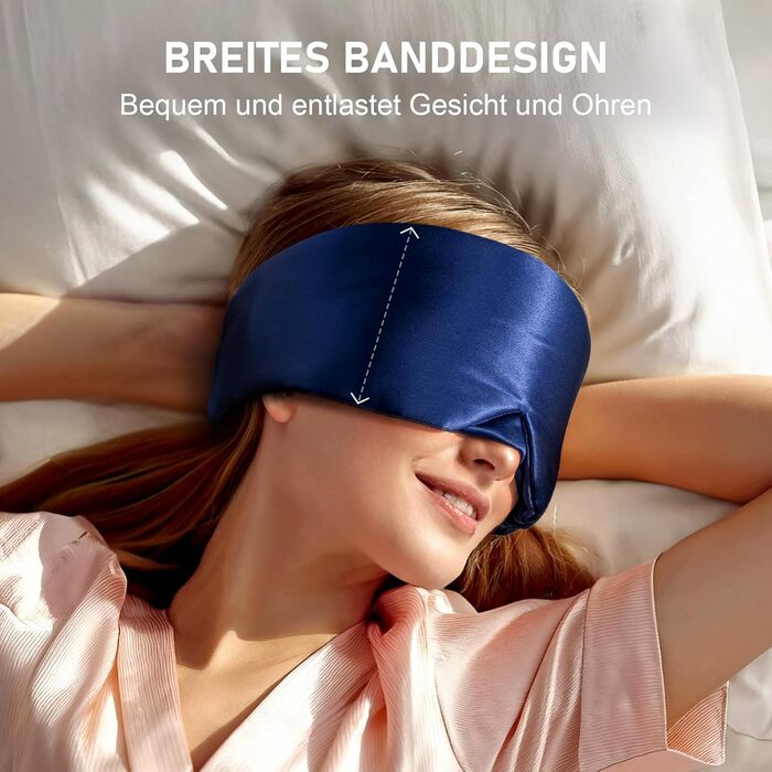 Маска для сну LitBear з 100% шовку, для жінок та чоловіків, з регульованою стрічкою, блакитний колір