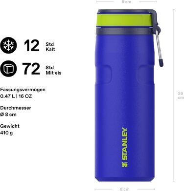 Термос-пляшка STANLEY 1913 IceFlow Bottle Twist Flip 0.47L, герметична пляшка для води з кришкою Twist Flip, Cobalt Chartreuse