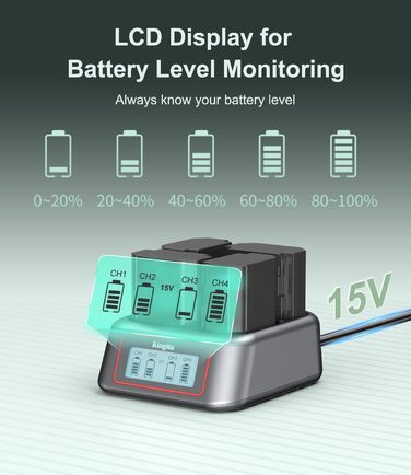 Зарядний пристрій для акумуляторів King Ma NP-FZ100 (4 канали), 45W PD, LED-дисплей, сумісний з Sony A7III, A7IV, A7RIII, A7RV, A7C, A7CII, A6700, A9, A9III, A1, ZV-E1, FX3, FX30