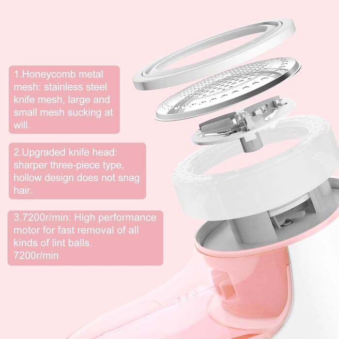 Електричний видальник ворсу для одягу та в'язаних виробів з USB-кабелем та 2 змінними лезами (рожевий)