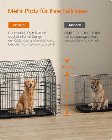 Клітка для собак Feandrea, 120x72.5x109 см, металева, розкладна, XXL, для великих собак, з подвійними дверцятами, легко миється, чорна