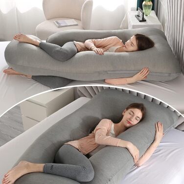 Подушка для вагітних Elover U-подібної форми, 144 см, знімний чохол, охолоджуючий матеріал, підтримка для вагітних