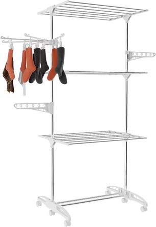 Сушарка для білизни Hyfive, велика, 4 яруси, з кріпленням для шкарпеток, нержавіюча сталь, складається для зберігання