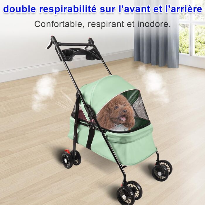 Дитяча коляска для собак та котів, складна, до 20 кг, зелена, з гальмами, великим кошиком та 3 вікнами