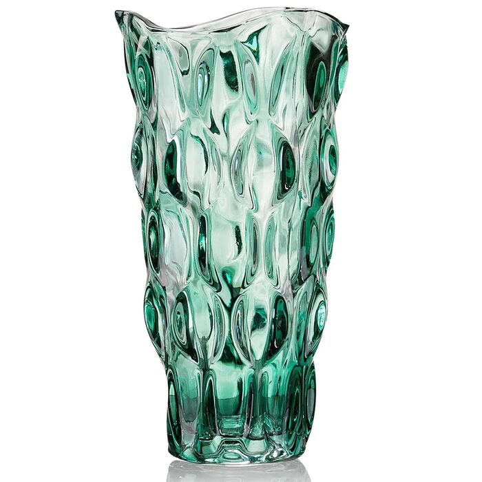 Скляна ваза Glas Blume, 24 см, сучасний мінімалістичний дизайн, ручної роботи, для квітів та декору, зелений колір