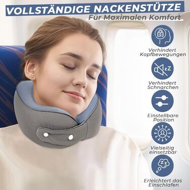 Memory Foam Travel Pillow with Storage Box - Orthopedic Neck Pillow for Airplane, Car, Train - 100% Memory Foam