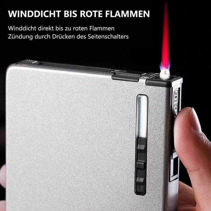 Вишукане екіп для курців: Zigarettenetui CAM2 з феєрверком, автоматичним виштовхуванням та електронним перезаряджуваним запальничкою (20 цигарок, сріблясте скло)