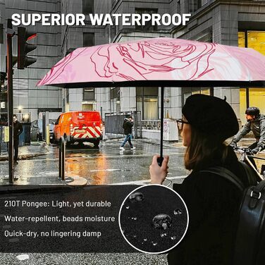 Компактна дорожня парасолька SY Winddicht: автоматична, легка, незламна. Виробник продає. Висока якість за доступною ціною (C-Rosa Rose)
