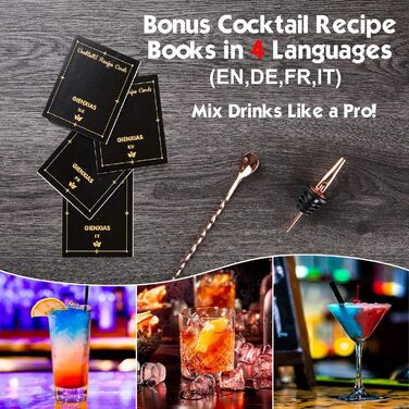 Набір для коктейлів 21 предмет | Набір шейкерів для коктейлів з поворотним підставою | Шейкер з міцної нержавіючої сталі з аксесуарами | У комплекті стильна чорна подарункова коробка | Барний набір (рожеве золото)