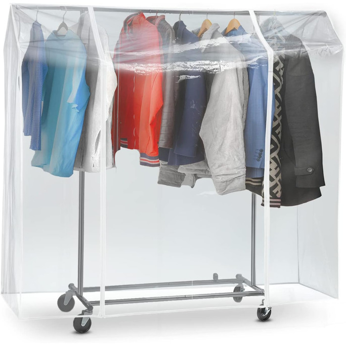 Tatkraft BIG Garment Rack Cover, Clothes Rack Cover, Plastic, Transparent, 2 Zippers, Extra Wide, cm (L120)