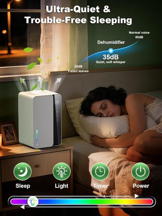 Електричний осушувач повітря 1800 мл, енергозберігаючий для спальні та ванної кімнати, 22,5 Вт, тихий режим, таймер, автовимкнення (700 мл/день)
