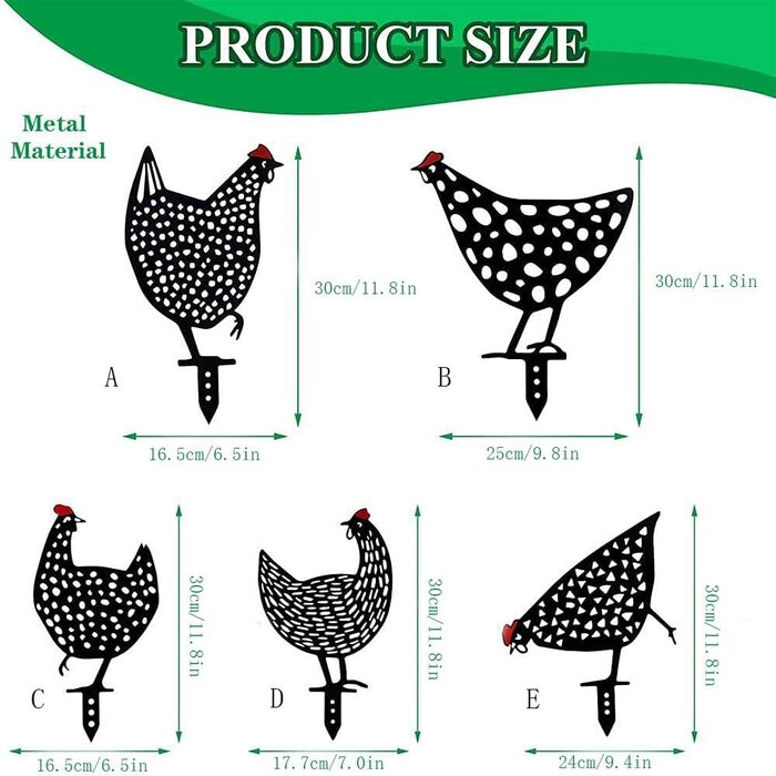 Alnicov 5-Piece Metal Chicken Farm Art Hollow Out Rooster Animal Shape Decor for Outdoor for Lawns, Gardens, Backyards Decoration Ornament