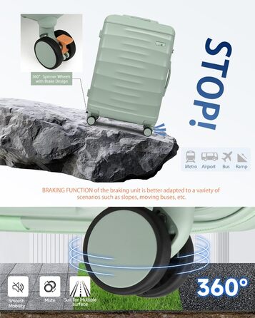 Набір валіз Sea Choice 5-ти частинний з ABS-пластику, твердий корпус, тріумф у подорожах, велика місткість, ручна поклажа, 4 колеса, TSA-замок, містить 1 сумку та 1 косметичку, колір: м'ятно-зелений