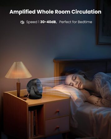 Портативний вентилятор Gaiatop 14 см, 3 швидкості, для дому, офісу, спальні, ванної кімнати (чорний)