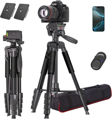 Штатив для камери Lusweimi 187 см з поворотним кріпленням 360° та 2 QR-пластинами, для Sony/Nikon/Canon, смартфонів, TikTok, Vlog (чорний)