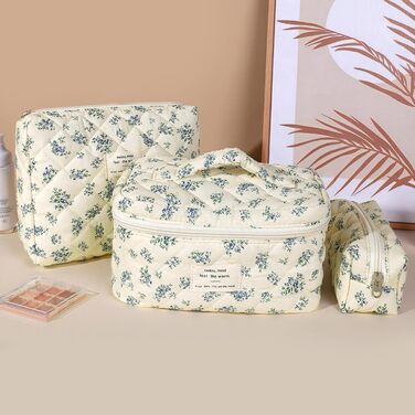 Набір косметичок 3 шт. для подорожей, косметичка для жінок з квітковим принтом, блакитний колір