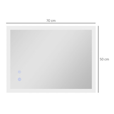 Дзеркало для ванної кімнати Kleankin з LED-підсвіткою 70x50 см, сенсорне управління, функція пам'яті, антизапарник, 3 кольори світла, водонепроникність IP44