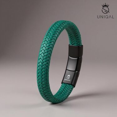 Браслет чоловічий шкіряний UNIQAL 'BRAID' плетене чорне з нержавіючої сталі, 23 см, з подарунковою коробкою