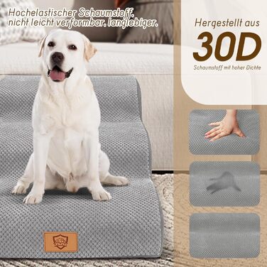 3-Step Dog Stairs, Non-Slip Pet Stairs for Small Dogs, Washable Dog Stairs 40cm High, Portable Dog Ramp Cat Stairs with Washable Cover for Sofa Bed