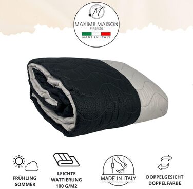 Тagesdecke 240x260 см Чорний/Сірий: двостороння постільна ковдра для дволіжка, стегане покривало з мікрофібри, Made in Italy