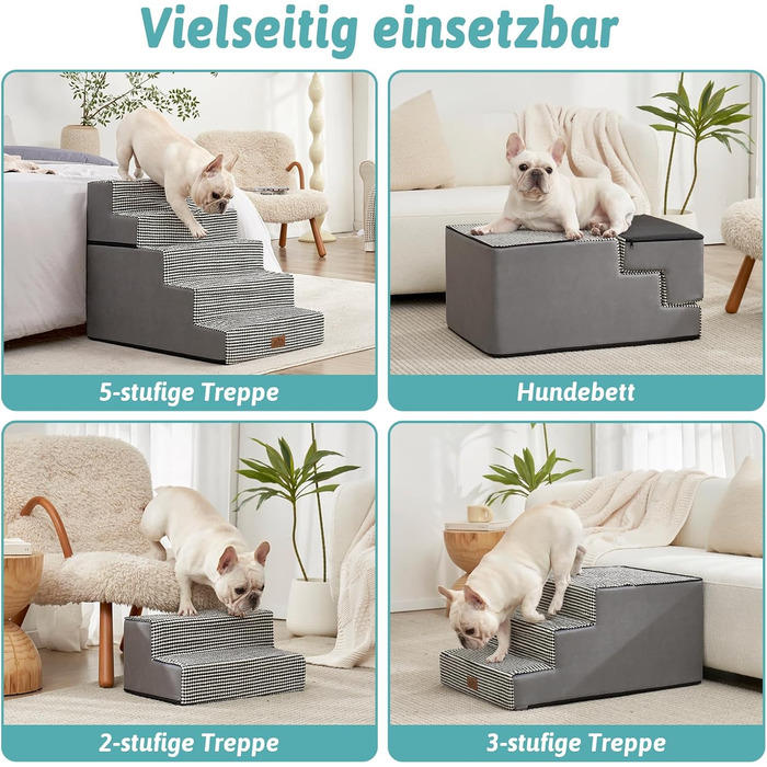 COZY KISS Dog Stairs for Small Dogs, Wide Steps Pet Stairs for Bed Couch Car, 60cm High High-Density Foam Cat Stairs with Removable Cover (7x0x60cm, ) (Black & White, 5, 75x50x60cm-Removable)