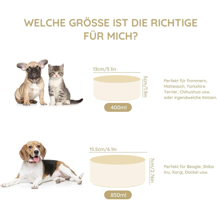 Набір мисок для котів та собак SPUNKYJUNKY з бамбукового підставки (400мл, Бежевий)