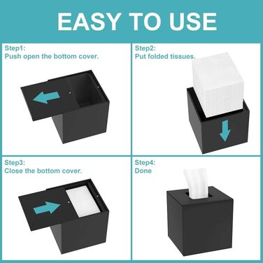 HIIMIEI Square Cosmetic Tissue Box, 14 x 14 x 14cm Acrylic Pocket Tissue Box | Tissue Box with Magnetic Cover for Dining Room Bathroom Bedroom Car Office - Matte Black