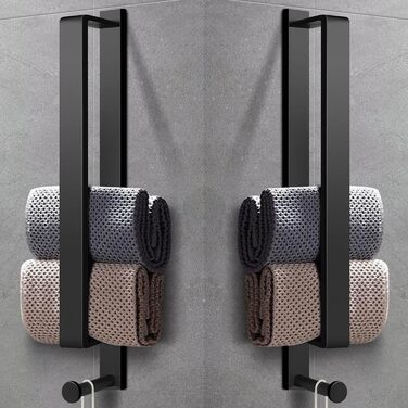 Тримач для рушників LIVEHITOP без свердління, нержавіюча сталь, самоклеючий, сріблястий, 43.5 см, з гачками для ванної кімнати (чорний (2 шт))