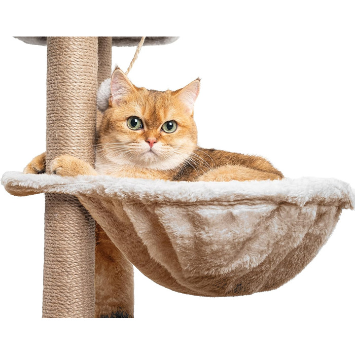 Клітка-кіт для котів Kratzbaum 145 см: Кліматичний комплекс з сизалевих стовпів, печери, платформ та лежанки для кошенят (Бежевий)