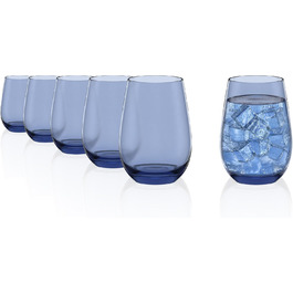 Stölzle Lausitz ELEMENTS Glasses 465 ml Blue-Gray I Drinking Glasses 6-Piece Set I Dishwasher-Safe Glass Set I High Impact Resistance I Universal Glasses as Water Glasses, Juice Glasses, Whisky Glasses