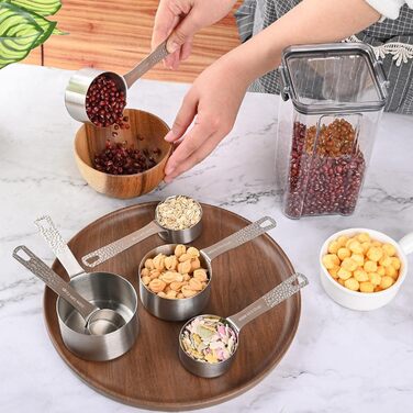 Viwehots Measuring Cups and Spoons, 14 Piece, 18/8 Stainless Steel Measuring Cups and Spoon Set, 6 Metric Measuring Cups and 7 Spoons, 1 Level, Dry Measuring Cups and Spoon Set for Baking and Kitchen