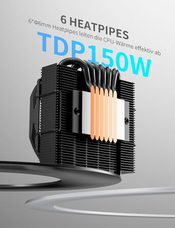 upHere H45K6: Тихий кулер для CPU з 6 тепловими трубками (90x45 мм) - сумісний з AM5/AM4/AM3, Intel 1851/1700/115x/1200