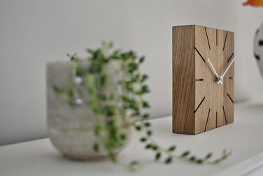 Oak Wall Clock, Table Clock, Desk Clock - Beam - Solid Wood Design 17 x 17 cm (Smoked Oak, Black Hands, Radio Clock Movement)
