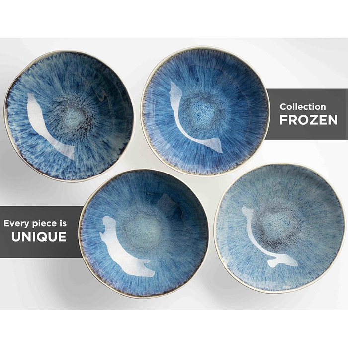 MÄSER Frozen Series Set of 3 Serving Plates, Ceramic Serving Dishes in 3 Sizes, Modern Vintage Look, Colorfully Speckled Glaze, Stoneware, Blue Small