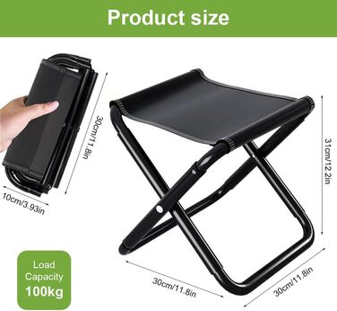 Складні стільці для кемпінгу, 2 шт. - компактні, легкі, для відпочинку на природі, риболовлі, пікніків, пляжу. З сумкою для зберігання, чорний
